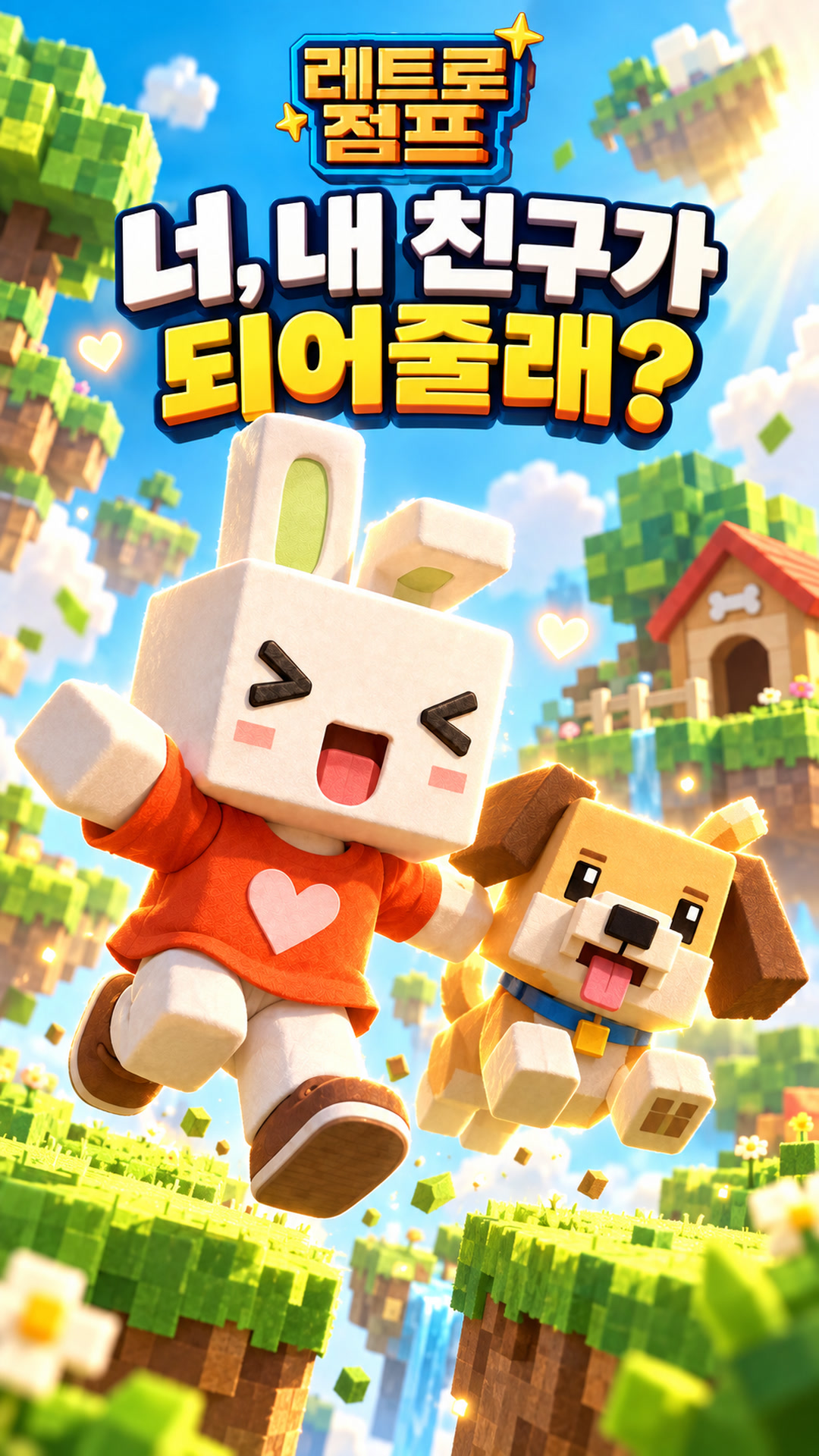 초원에서 함께 뛰는 토끼와 강아지 — 너, 내 친구가 되어줄래?